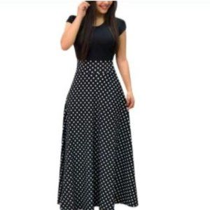 Women Short Sleeve Floral Print Long Maxi Dress